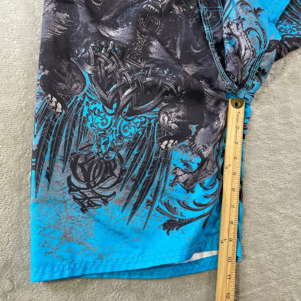 MMA Elite Board Shorts Mens Medium Black Blue Lion Y2K MMA Fighting Training